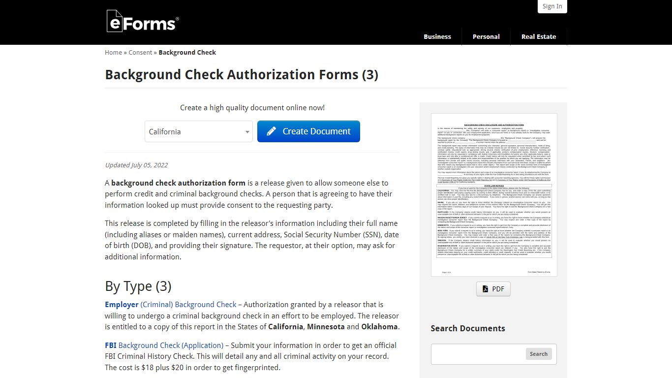 Free Background Check Authorization Forms (3) - PDF – eForms